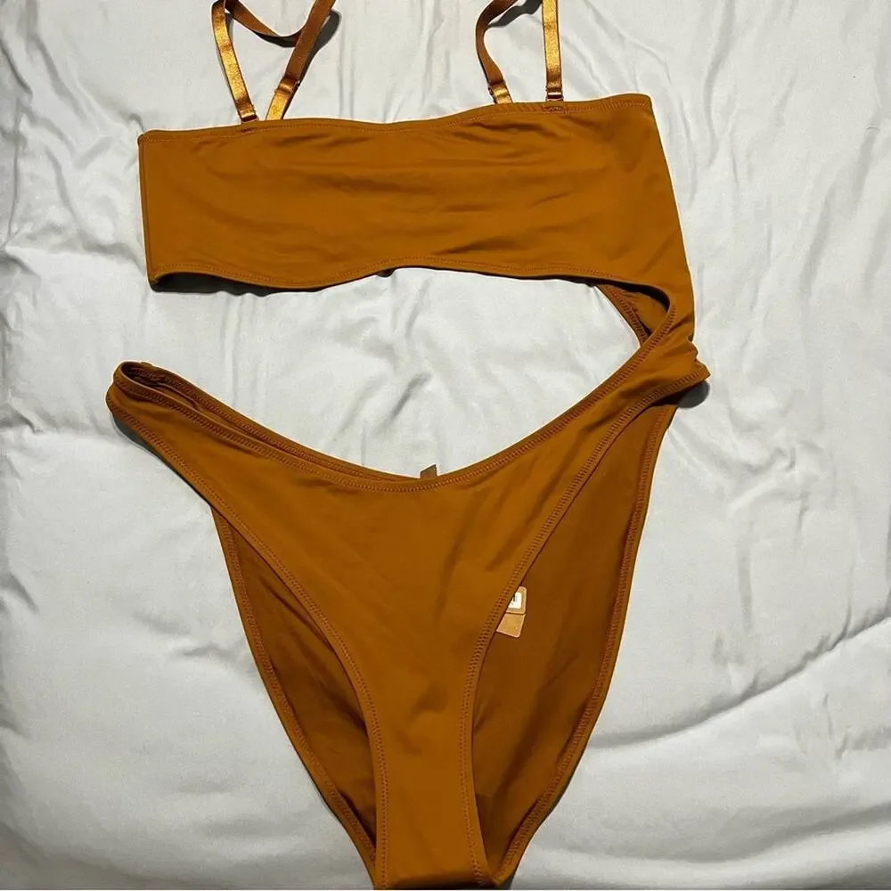 NWT Skims Recycled Swim Strapless Monokini Almond 2X‎ One Piece Tan